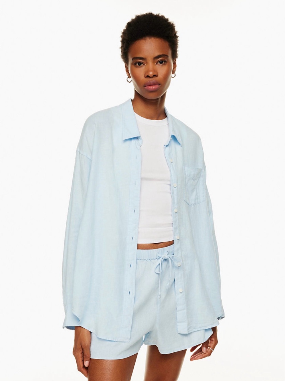 Aritzia Wilfred Free Relaxed Linen Shirt Blue Size M Oversized Button Up